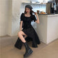 New Mini Design Irregular Bubble Sleeve Small Black Skirt