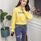 Autumn and Winter Short Hooded Sweater Embroidered Gold Velvet Thick Sweater High Waist Lantern Sleeve Blouse Women's Trend