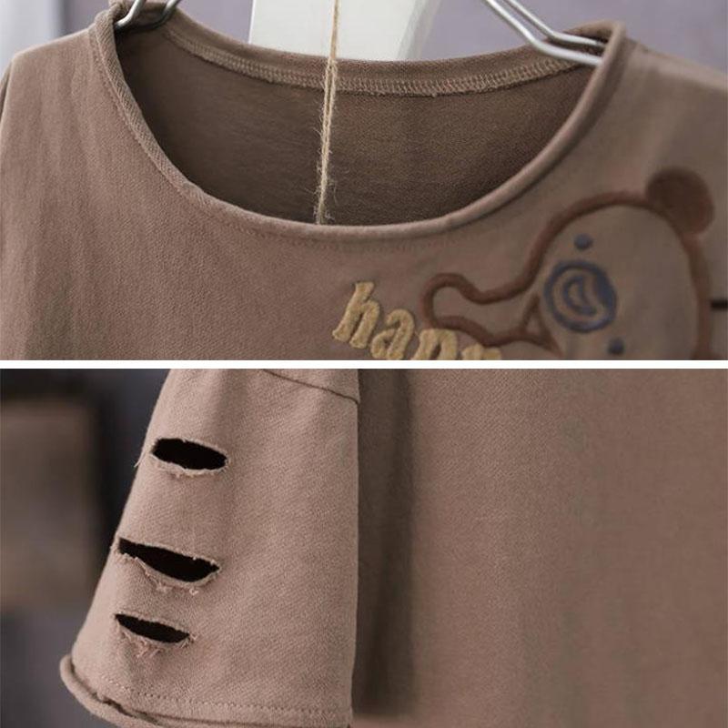 Large Size Short Sleeve Shirt Women Cotton Shirt Bear Print Casual Pullover Thin T-shirt
