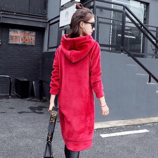 Wild large size long sleeve warm hooded Top autumn and winter sweater cotton female Sweatshirt