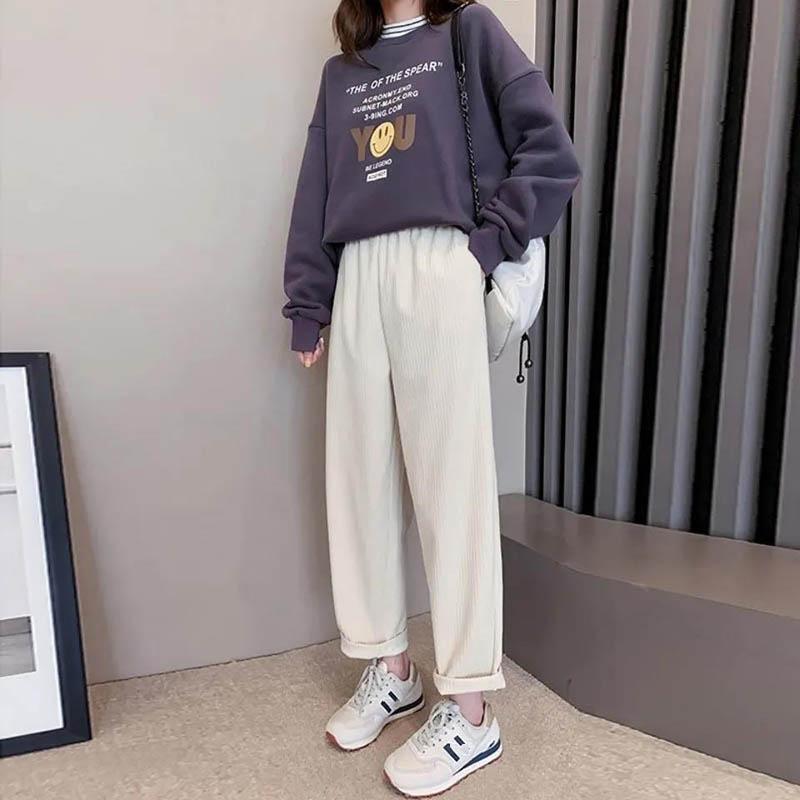 Corduroy Harem Pants Female Korean Students Nine-point Small Feet Carrot Pants Japanese Loose and Thin Casual Pants Women