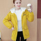 Autumn Winter Women Hooded Parka Jacket Short Thickened  Casual Loose Drawstring Windbreaker Jacket Plus Velvet Parka Coat
