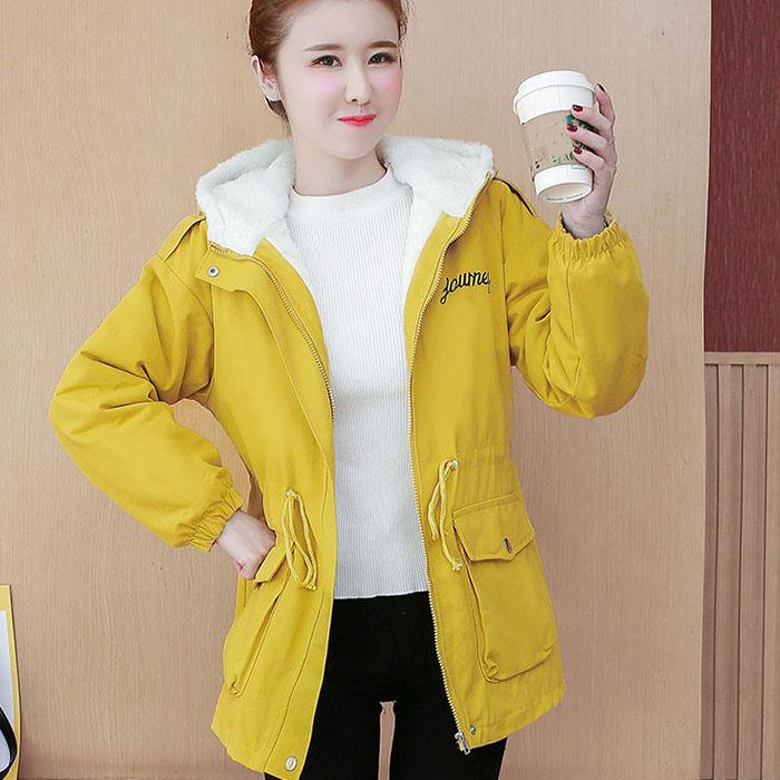 Autumn Winter Women Hooded Parka Jacket Short Thickened  Casual Loose Drawstring Windbreaker Jacket Plus Velvet Parka Coat