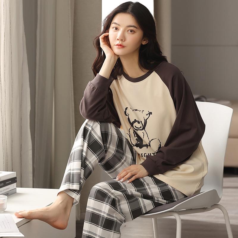 Women 's Pajamas Set Long Sleeve Sleepwear Suit Cotton Pyjamas Cartoon Cute Nightwear Loose Casual Home Wear Autumn Winter Pullover Tops and Pants