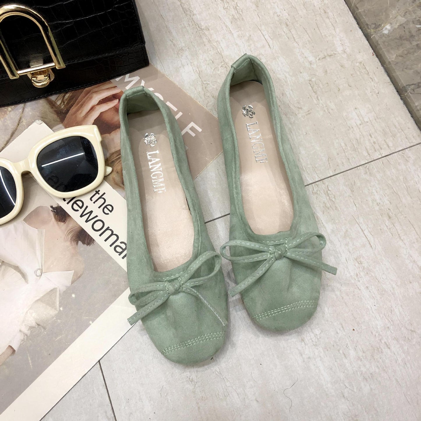 WTEMPO Brand Ballet Shoes Shallow Mouth Bow Soft Bottom Women's Shoes Four Seasons Wild Flat Shoes