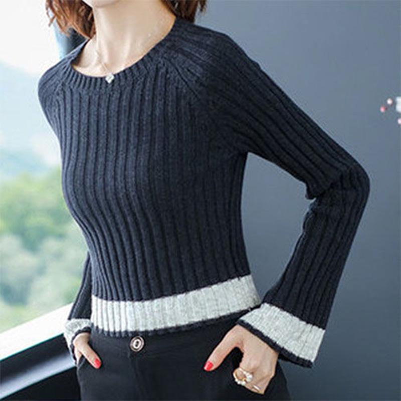 Short Round Neck Knit Bottoming Shirt Sweater Women Spring and Autumn Elastic Slim Fit Jacket Long Sleeves Western Style