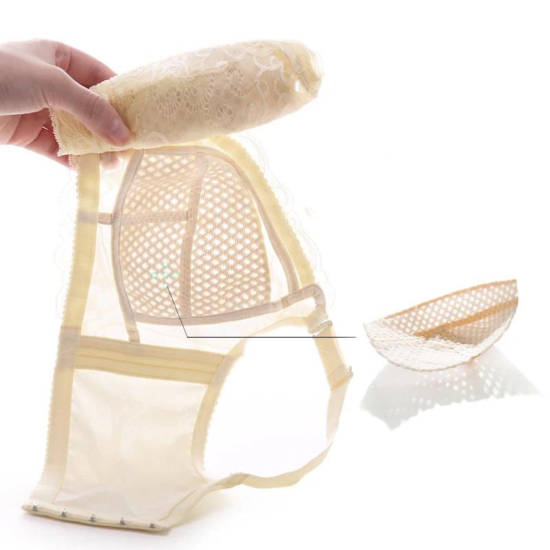 Women's Large Size Bra Full Cups Breathable No Steel Ring Bra Ultra-thin Soft Sexy Floral Lace Transparent Brassiere Hollow Out Adjustable Underwear