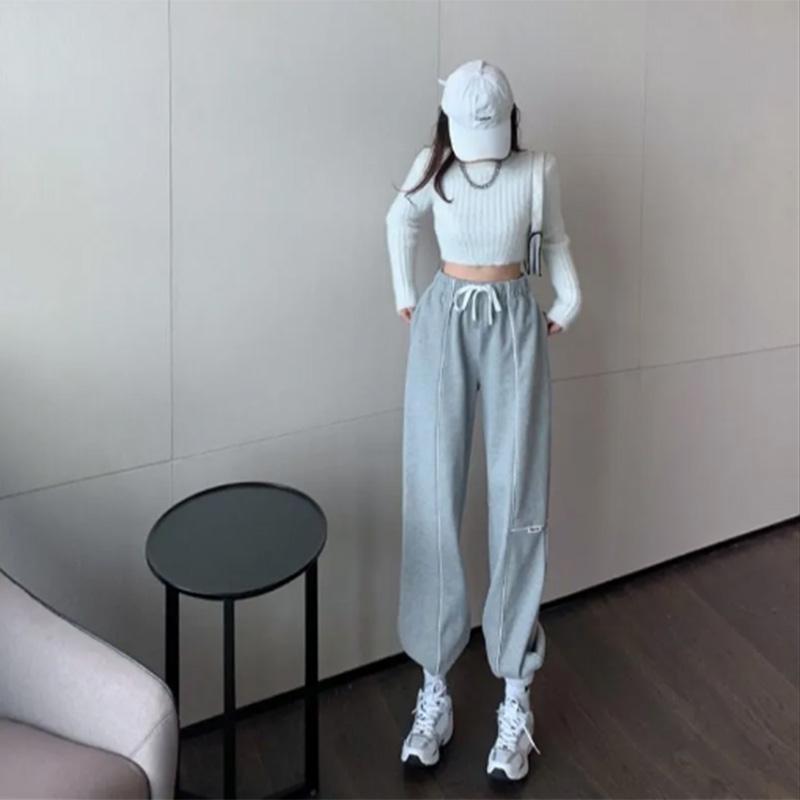 Solid Color Casual Pants Women's Autumn and Winter All-match Loose Beam Pants Plus Velvet Thick High Waist Sports Sweatpants