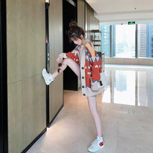 Large Size Women's Sweater Coat Autumn Korean Loose Student All-match Knitted Cardigan