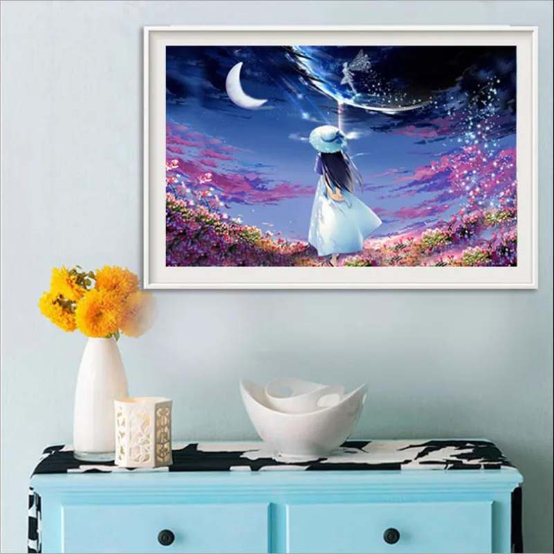 Diamond Painting Full Diamond Fantasy Starry Sky Landscape 5d Point Stickers Diamond Cross Stitch Cartoon Girl Bedroom Living Room