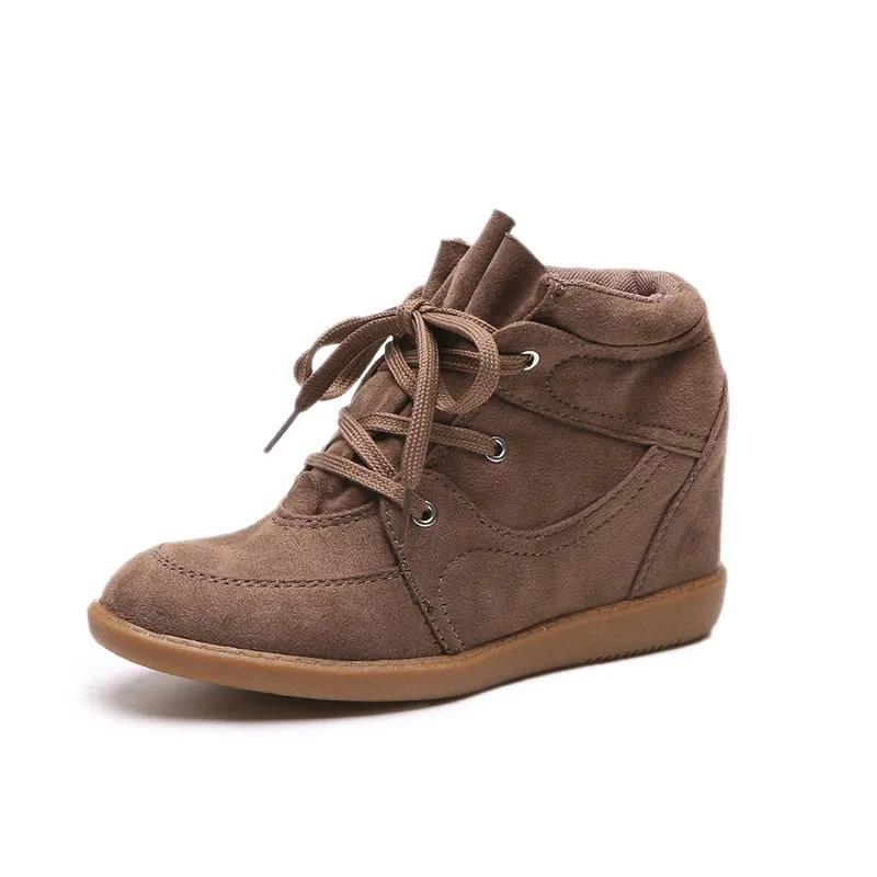Inner Increase Women's Shoes High-top Lace-up Wedge Heel Korean Casual Shoes