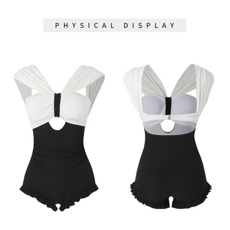 Exquisite Bow Pure Desire Swimsuit Women's Sexy Cover Belly Thin One-piece Student Swimsuit Pleated Ruffled Sleeveless Beachwear