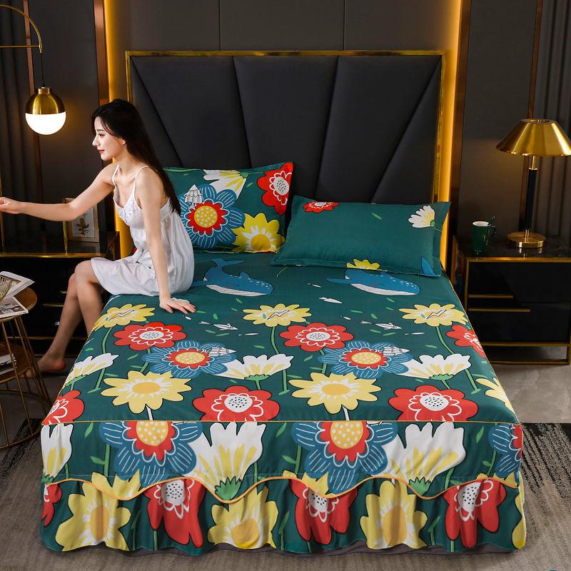 3pcs/set Cute Princess Style Sheets Korean Queen-size Bed Skirt Printed One-piece Sheets