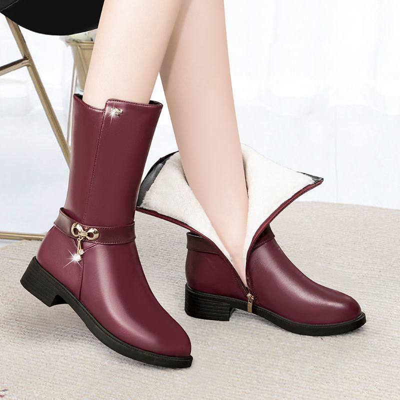 Autumn and Winter Warm and Comfortable Shoes Low-heel Mid-tube Boots Plus Velvet Padded Cotton Shoes