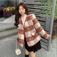 Temperament Xiaoxiang Style Coat Women's Mid-length V-neck Plaid Top Women's All-match Long-sleeved Casual Coat