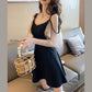 Sexy Woman V-neck Chiffon Sleeves Ruffled Sling  A-line dress Sleeveless Hollow Out Bare Shoulders Nightclub Bar Party