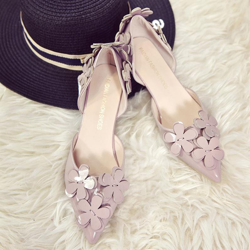 Korean Version  Sweet  Versatile Pointed Toe Single Shoes Women's High Heels 3cm Hollow Flower Low-heeled Small Stiletto Low-heeled Shoes