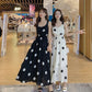 Polka Dot Suspender Dress Women's Summer Elegant Mid Length Open Back French Waist Chiffon Dress