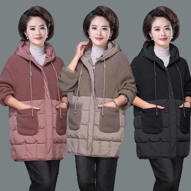 Women's Mid-length Down Jacket Winter Middle-aged and Elderly Korean Loose Cotton Casual Hooded Thick Coat