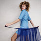 2pcs/set Women's Skirt Suit Summer Mid-sleeve Shirt Dress Net Yarn A-line Skirt Two-piece Suit