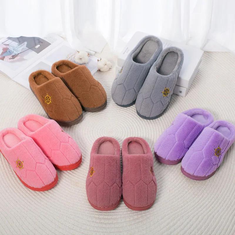 Winter Warm Cotton Slippers Women Men Home Shoes Simple Non-slip Indoor Slides Corduroy Couple Slipper Female Shoes