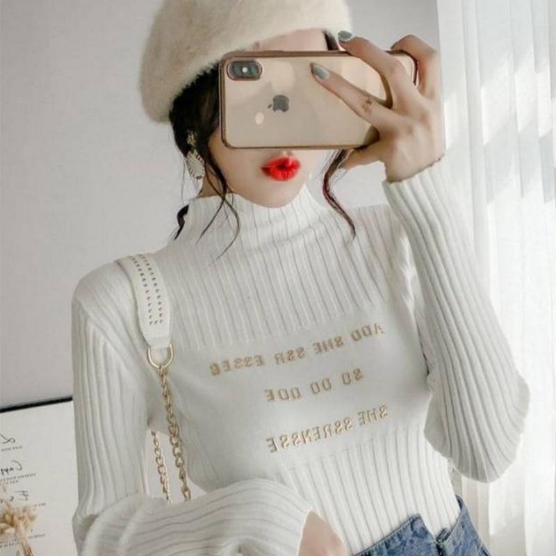 Pofulove Retro Slim Long Sleeve Knit Bottoming Shirt Women's Loose Pullovers Women's Fashion