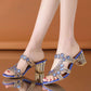 Women's Summer Sandals and Slippers Thick Heels Exquisite Rhinestone Sandals High-heeled Slippers Retro Elegant Flip-flops Comfortable Wear-resistant