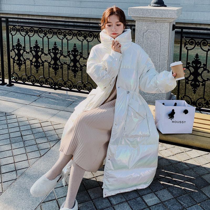 Bread Coat Cotton-padded Jacket Women's Winter Loose Stand-up Collar Without Hood Mid-length Thickened Shiny Down Padded Jacket Winter Warm Jacket