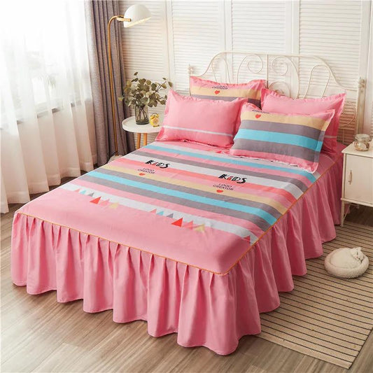 Non-slip Bedspread Korean Wedding Bed Cover Bed Sheet Dustproof Simmons Protective Cover Thickened Twill Sanding Bed Skirt