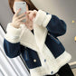 Autumn and Winter Lamb Wool Coat Women's Short Loose Knitting Fur One Thick Sweater Cardigan Women