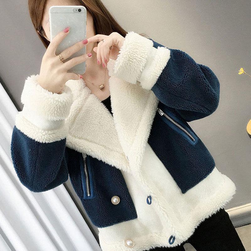 Autumn and Winter Lamb Wool Coat Women's Short Loose Knitting Fur One Thick Sweater Cardigan Women