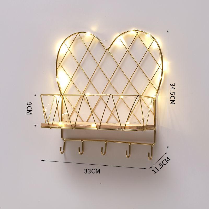 5 Shape Storage Rack Home Punch-free Storage Rack Metal Solid Wood Waterproof Display Stand with Light Strip