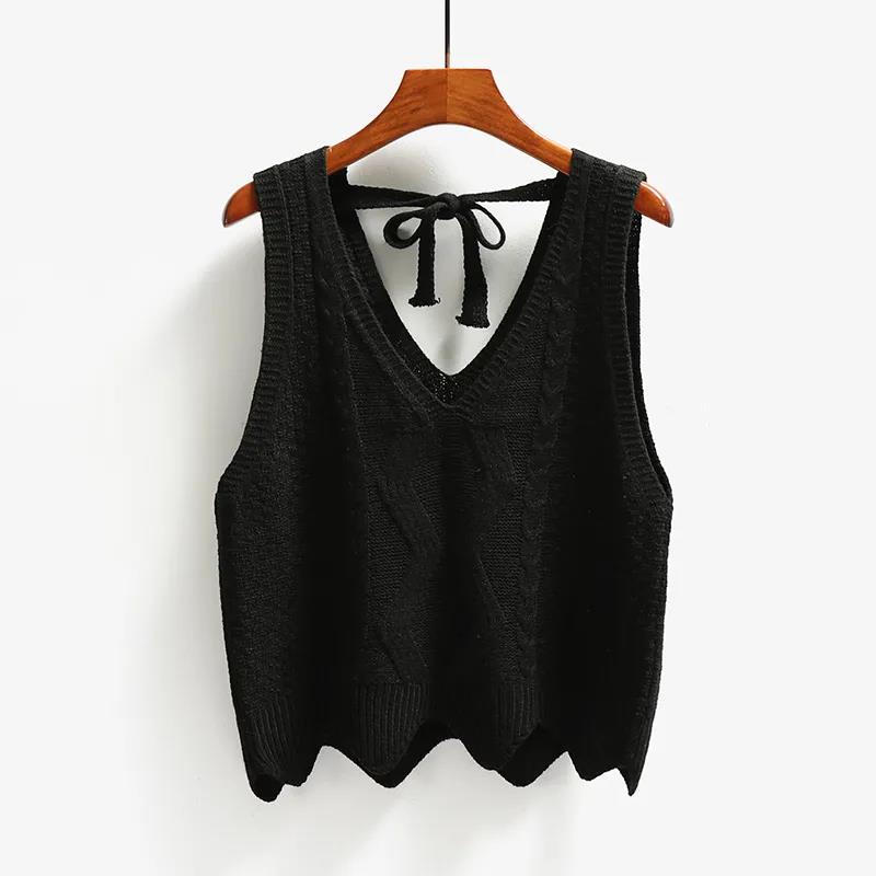 Spring and Autumn Korean Women's Wool Vest Knitted Vest Backless Sleeveless Pullover Sweater Vest V-neck Wool Vest