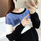 Autumn  Winter Loose Short Sweater Fashion Knit Sweater Color Matching Women's Round Neck Bottoming Shirt Top