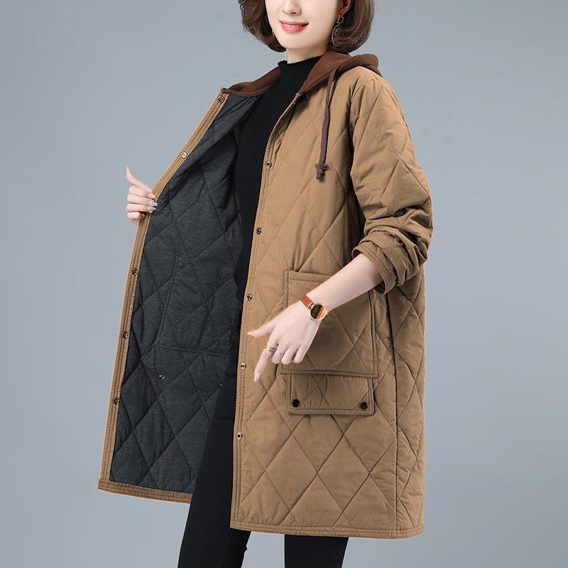 Women's Cotton-padded Jacket Winter Loose Large Size Casual Mid-length Hooded Quilted Warm Cotton-padded Jacket