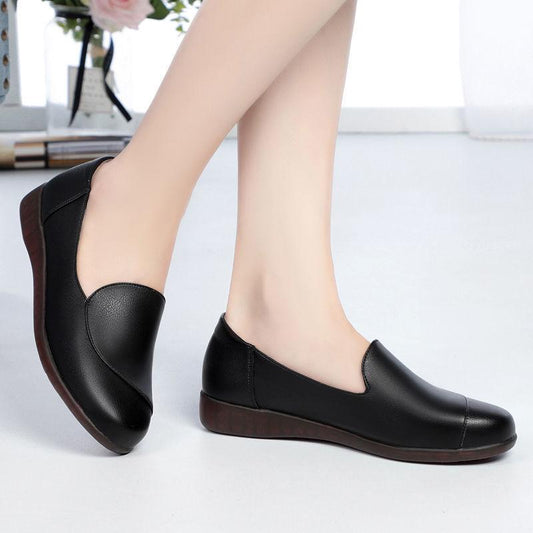 Solid Color Soft Leather Shoes Women's Scoop Shoes Flat Comfortable All-match Long Standing Not Tired Work Shoes Ladies Casual Leather Shoes