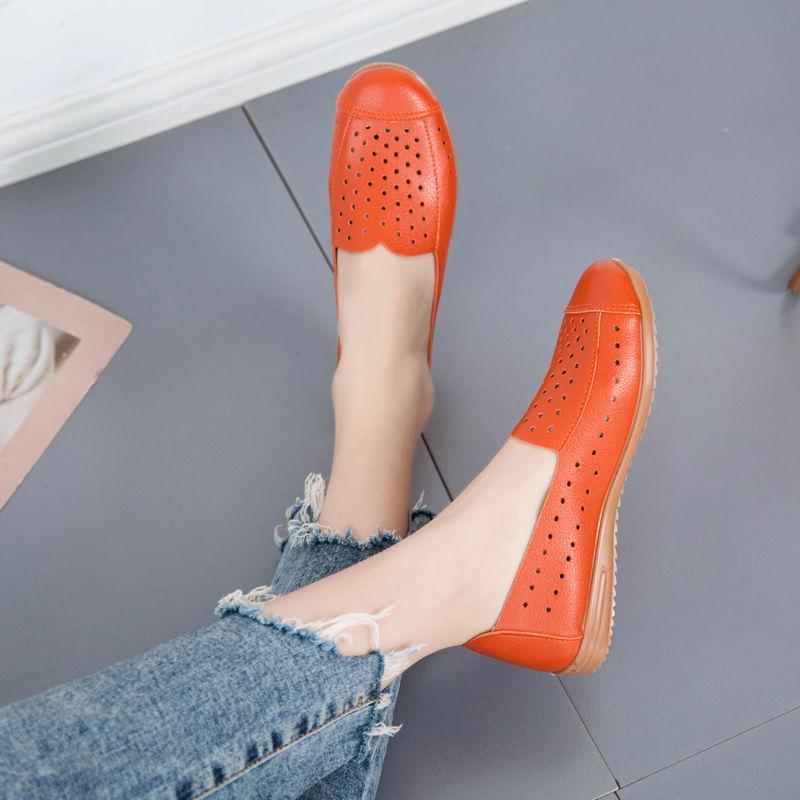Spring Summer Women's Hollow Sandals Flat Non-slip Set Foot Leather Shoes Casual Beef Tendon Soft-soled Shoes