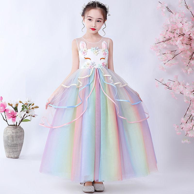 Kids Unicorn Dress for Girls Flower Appliques Ball Gown Little Girl Princess Dresses Elegant Party Costumes Children Clothing