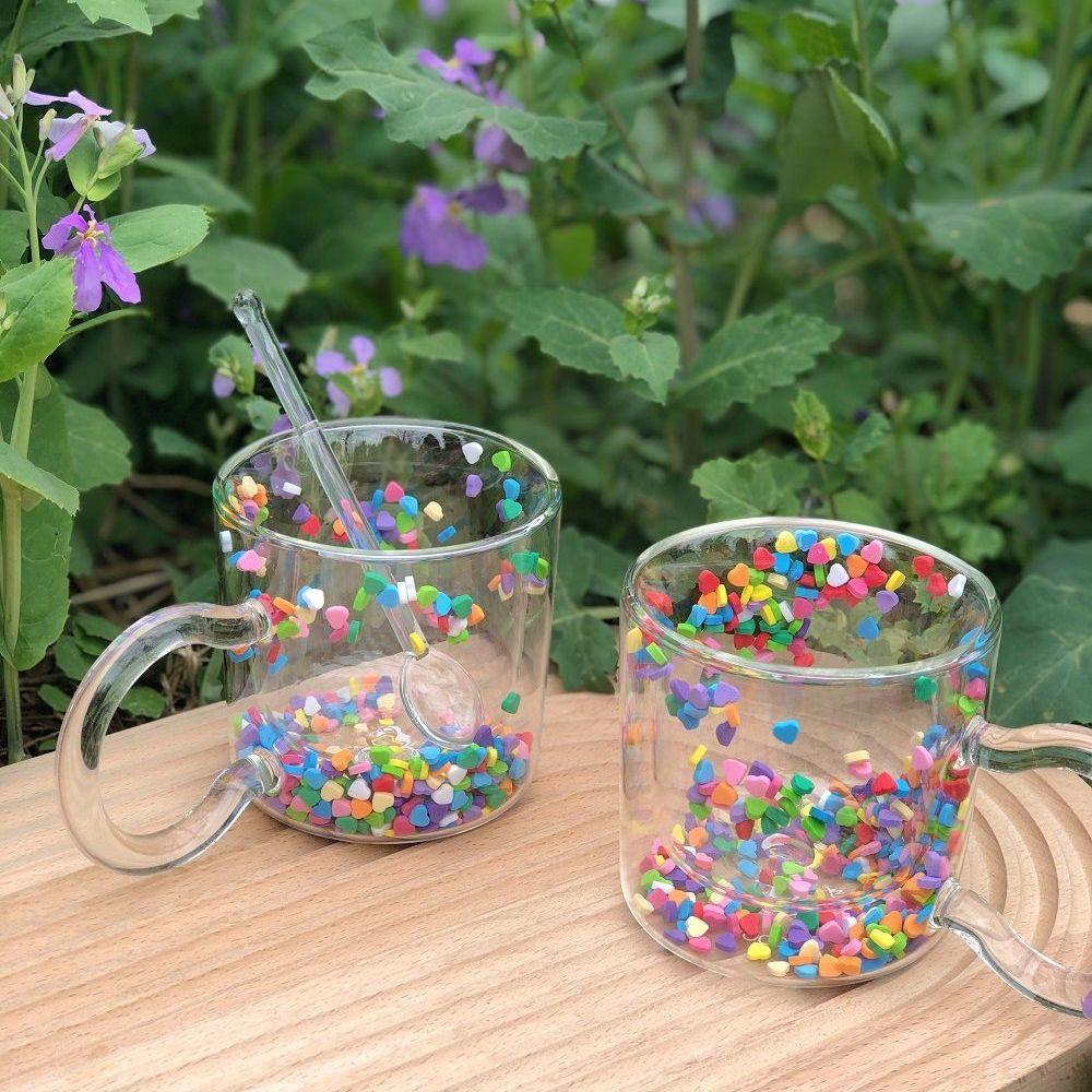 Ins Cute Girl Glass Flowing Love Bobo Cup Quicksand Cup Double Cup Water Cup Creative Gift Cup