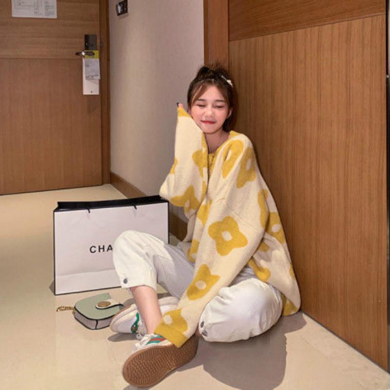 Pofulove Loose Winter Knitted  Sweater Womentops Long Sleeves Winter Chic Outerwear Undershirt