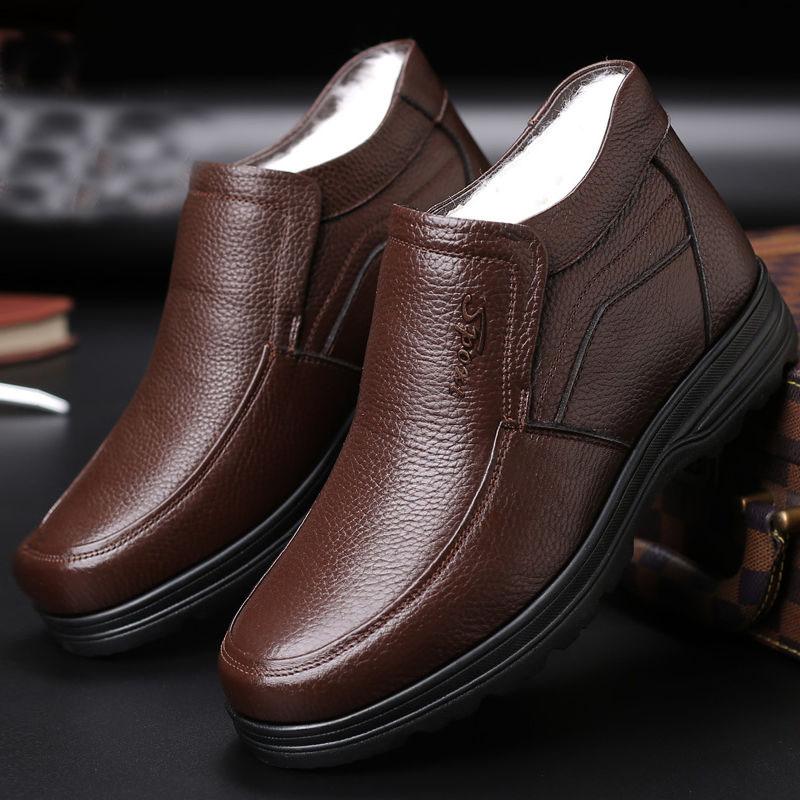 Winter Genuine Leather Men's  Sheep Fur Boots British Style Warm Casual High Top Cotton Shoes Ankle Boots