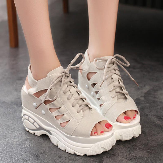 MakeWishes Women Slope with Water-proof Platform Shoes Womens Wisp of Air-permeable Fish-mouth Shoes