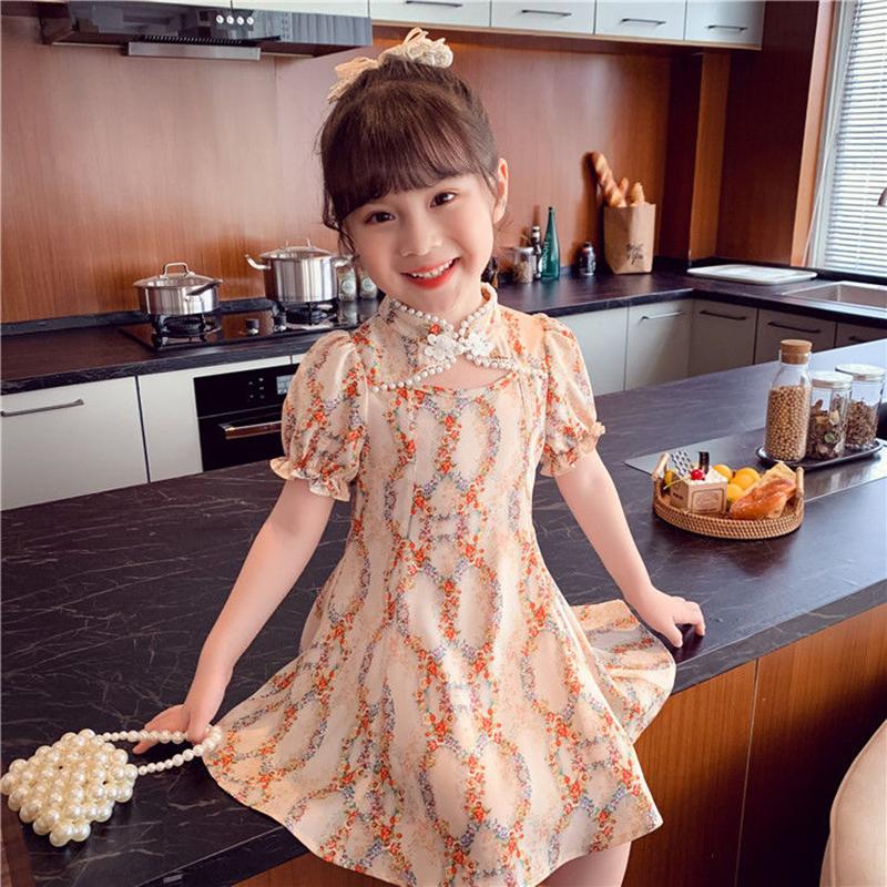 Girls' Dresses Summer Dresses Children's Western Style Chinese Style Improved Cheongsam Skirts Chiffon Skirts for Little Girls
