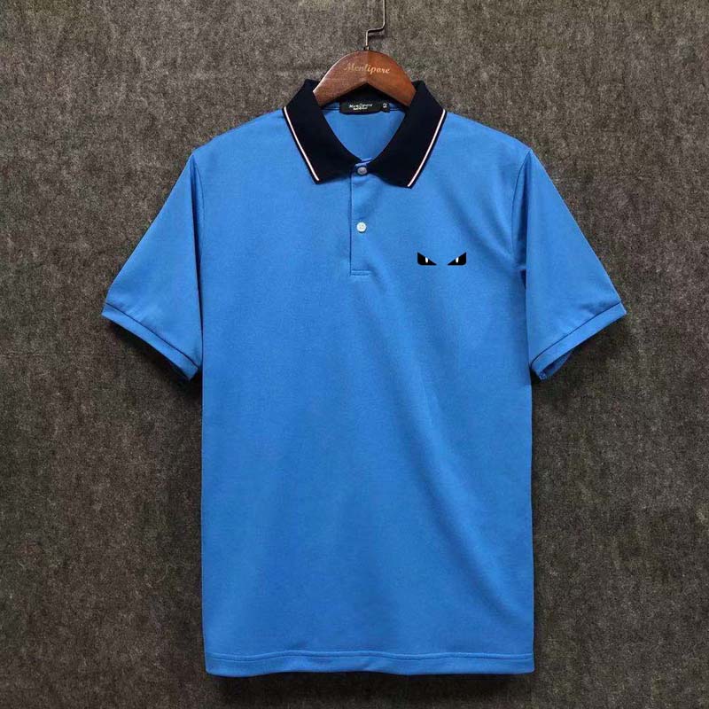Monster Eyes Print Simple Lapel Polo Shirt Stand Collar Short Sleeve T-Shirt Top