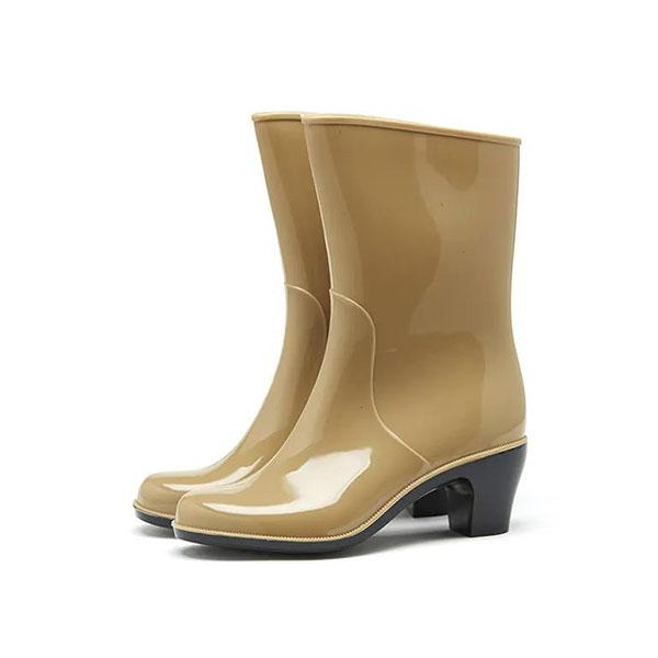 Women's Spring Summer Non-slip Rain Boots Waterproof PVC Rubber Rain Shoes Female Mid-length Medium Chunky Heel Rain Boots
