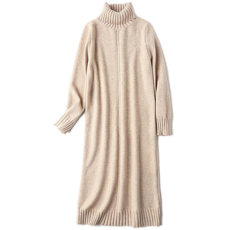 Sweater Dress High Neck Autumn and Winter with Coat Base Knitted Dress Women's Loose and Thick Long Dress