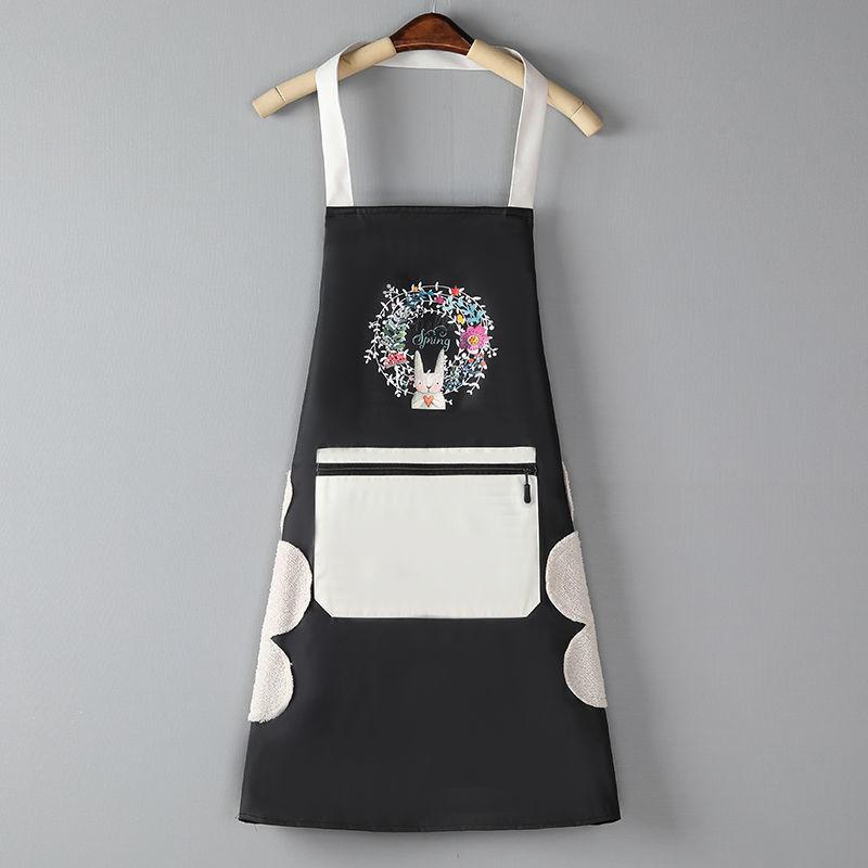 Apron Women's Waterproof and Oil-proof Kitchen Household Hand-wiping Cute Cartoon Cooking Work Men's and Women's Aprons