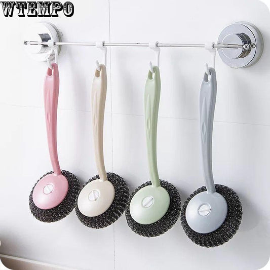 Brand Wire Ball Cleaning Brush Multi-purpose Long Handle Pot Dish Bowl Wash Kitchen Tool