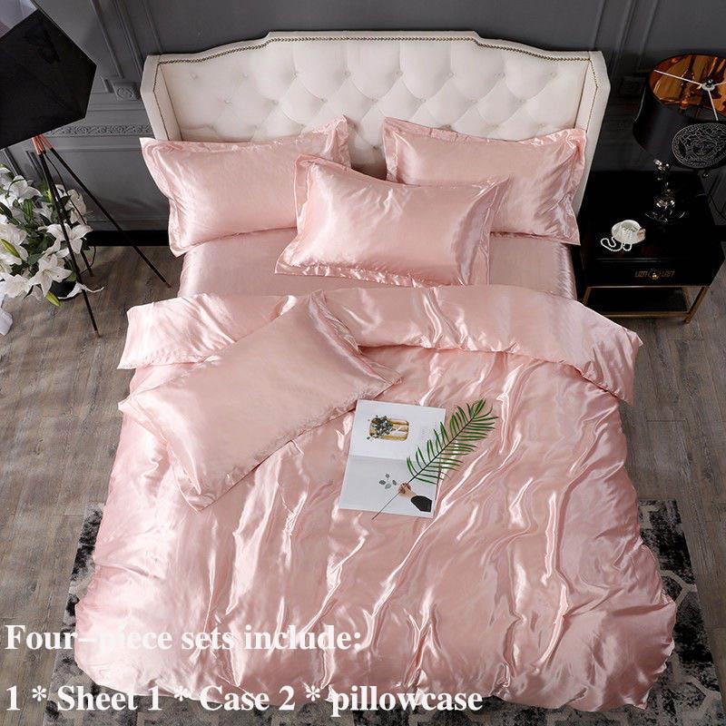 Summer Ice Silk Four-piece Bed Supplies Simple Silkwool INS Wind Is Sleeve Bed Single Pillow Set Home Bedding