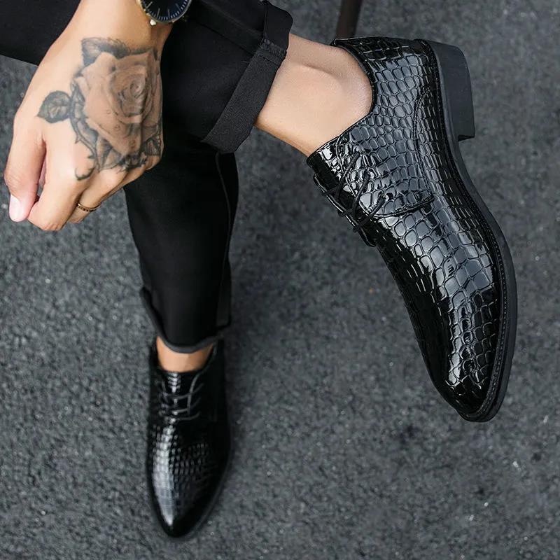 Men's Shoes Alligator British Pointed Men's High Heeled Shoes Personality Heightening Shoes Hair Stylist European Men's Shoes